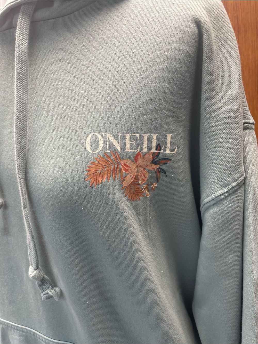 O'Neill Light Blue-Grey Pullover Hoodie with Floral Logo